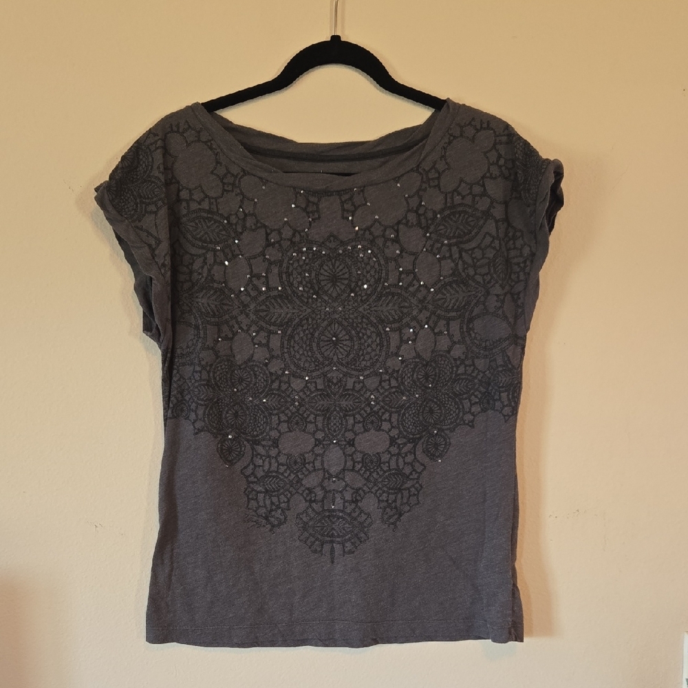 Gray Lace Embellished Women's Top